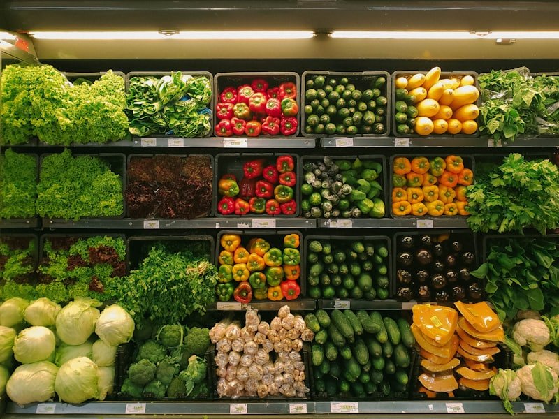 Produce shelves in a grocery store