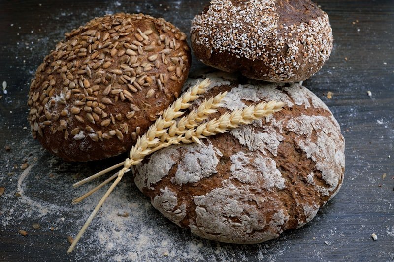 Loaves of whole-grain bread